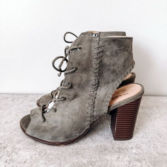 Mix No. 6 Green Lace Up Peep Toe Block Heels Size 8.5 - Picture 1 of 7